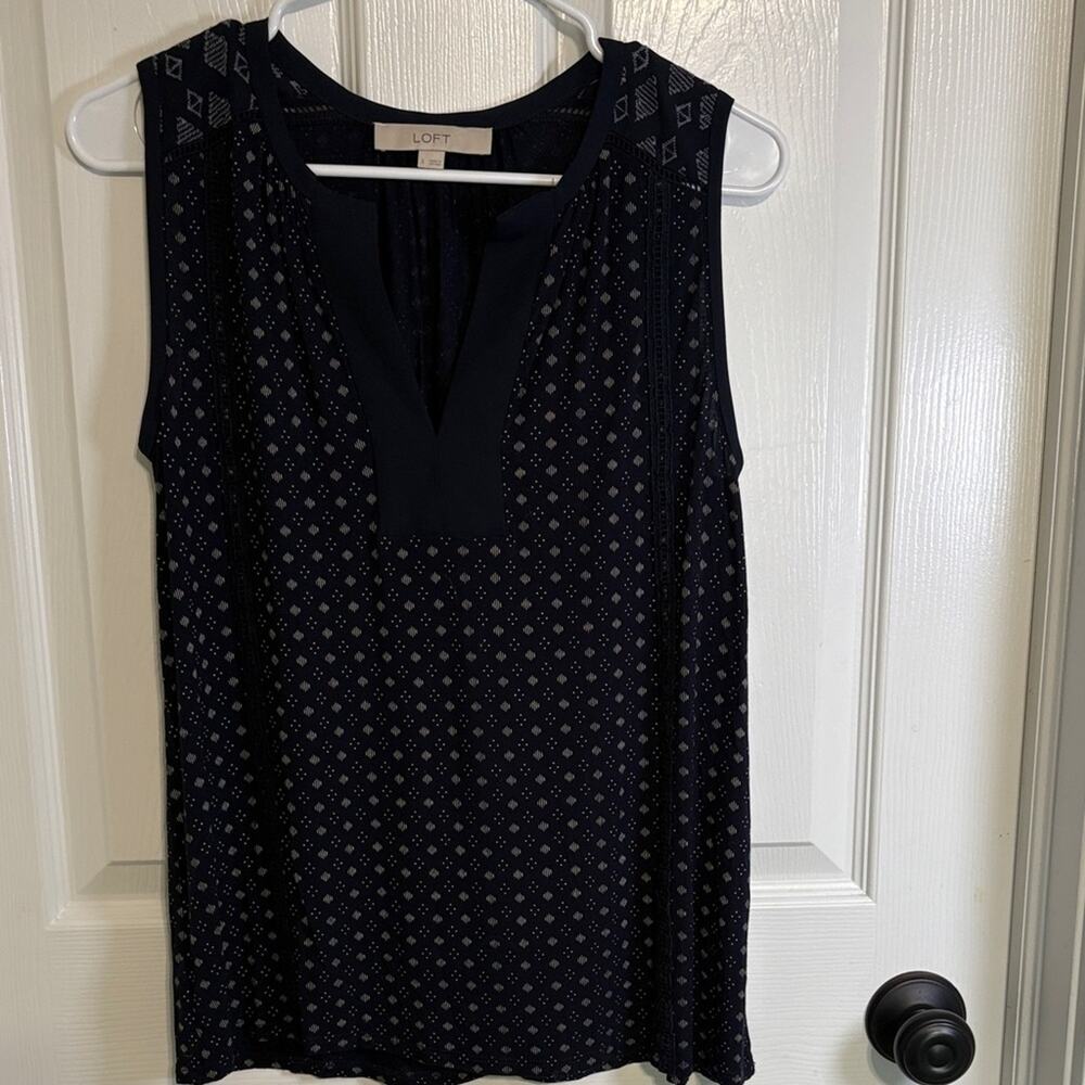 LOFT Navy Sleeveless Blouse with Pattern